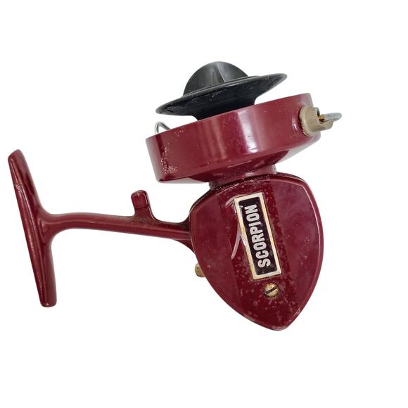 Scorpion Burgundy Metal Spinning Fishing Reel Made in Korea Works Ocean Lake - Picture 1 of 5